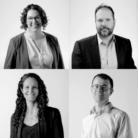 Collaged headshots of four new principals, Carla Dickof, Pierre Koch, Sarah FitzMaurice, and William Loasby
