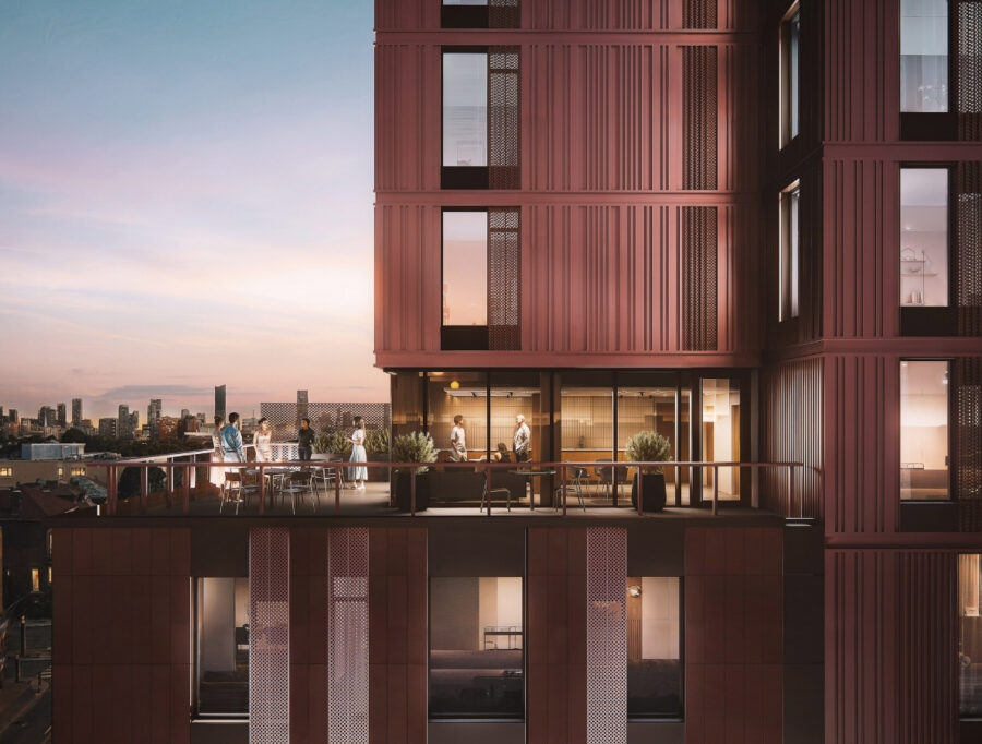 Render of the rooftop balcony at 1113-1125 Dundas Street West