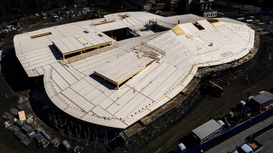 Aerial construction image of the Williams College Museum of Arts
