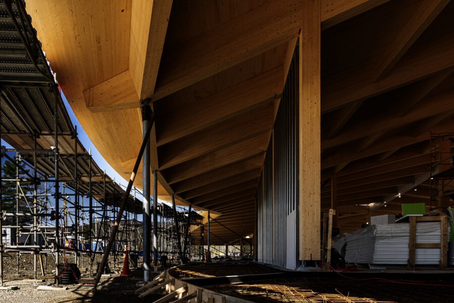 Construction image of timber structure of the Williams College Museum of Art