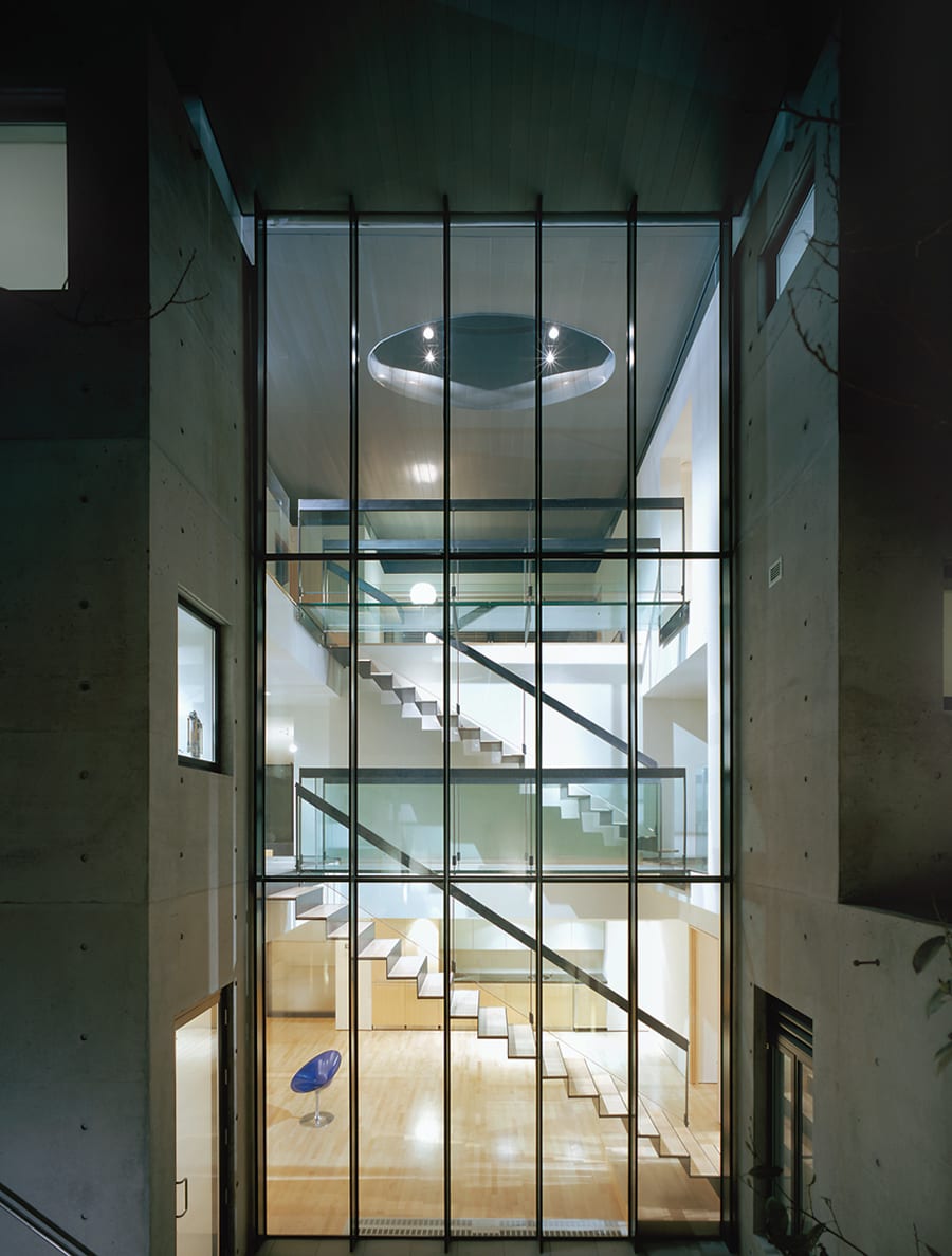 Acadia Residence ft glazing wall and cantilevered stairs - Fast + Epp; Photo by Nic Lehoux