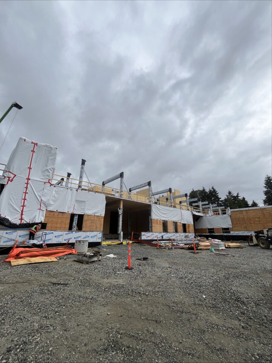 Exterior construction image of the BCIT Campus Services Building
