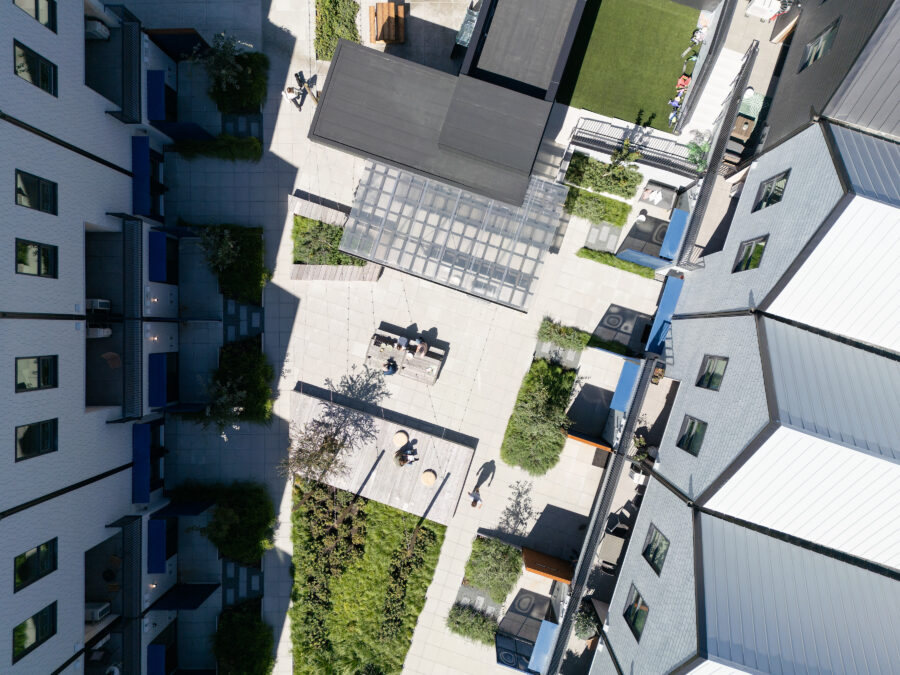 Ariel image of the inner courtyard at The Granary at Southlands