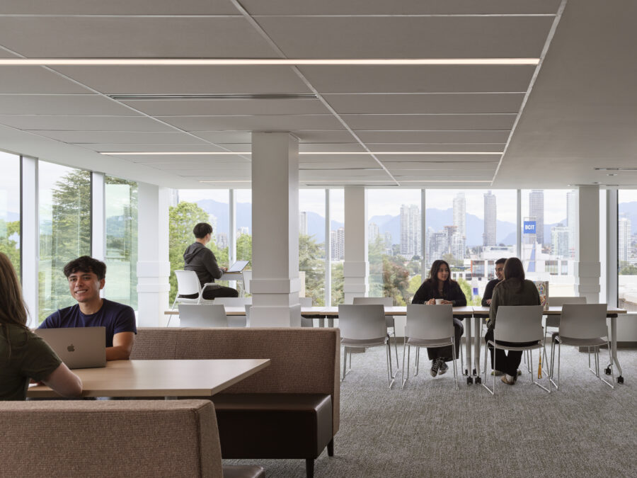 Completed common area inside the BCIT Tall Timber Student Housing