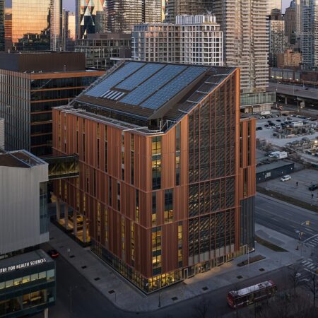 Limberlost Place Completed exterior shot showing the full building from an elevated view