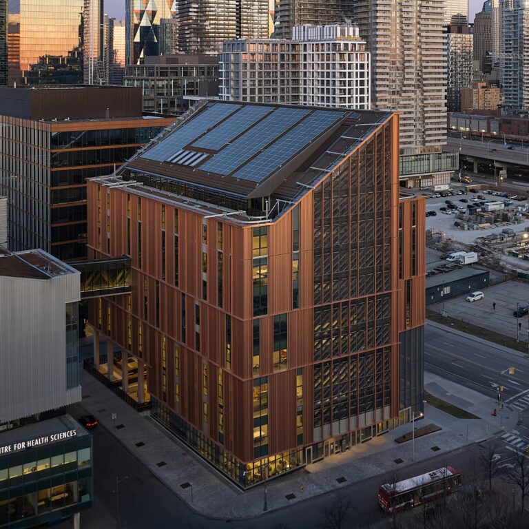 Limberlost Place Completed exterior shot showing the full building from an elevated view