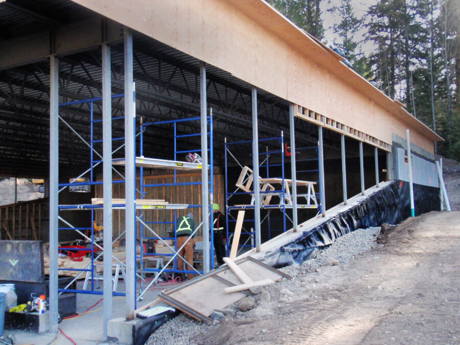 Northern Secwepemc Cultural Centre construction image of the side wall seeing into the interior