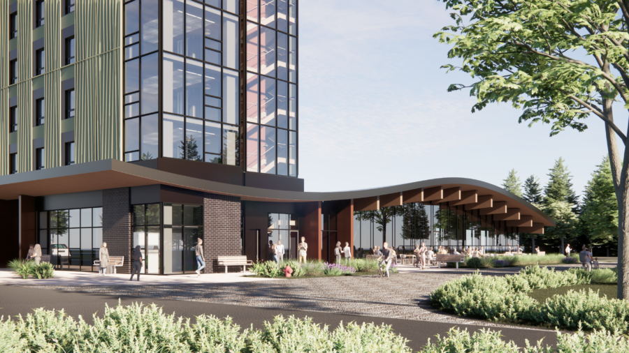 Northwest plaza of KPU Student Housing