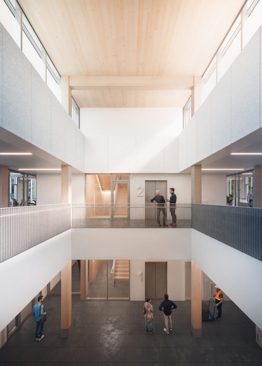 BCIT Campus Services Building Interior Render of the atrium