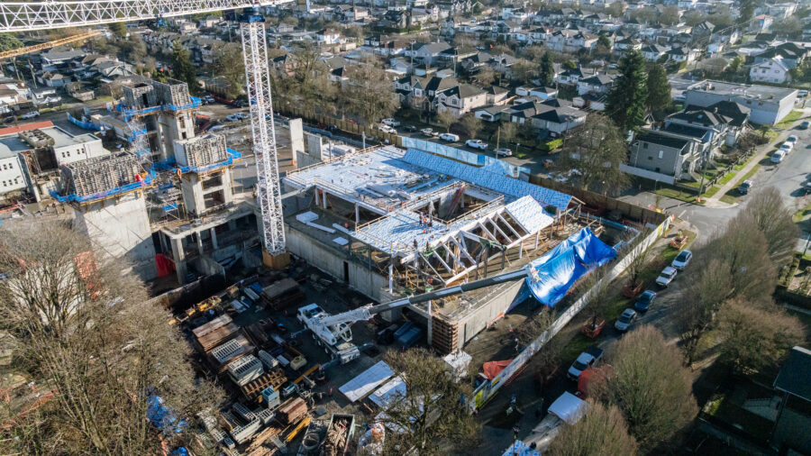Aerial construction image of the BC Children's Hospital Centre for Health Complexity