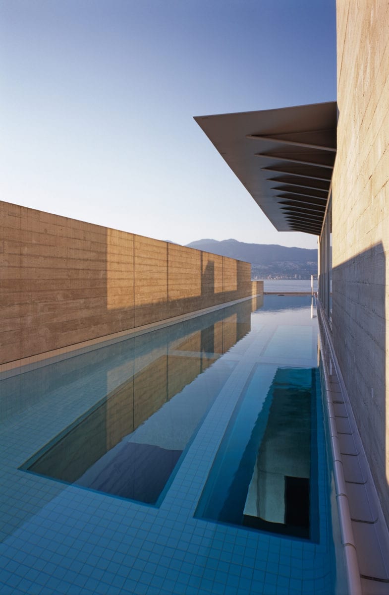 Exterior of Shaw House showing the rooftop lap pool