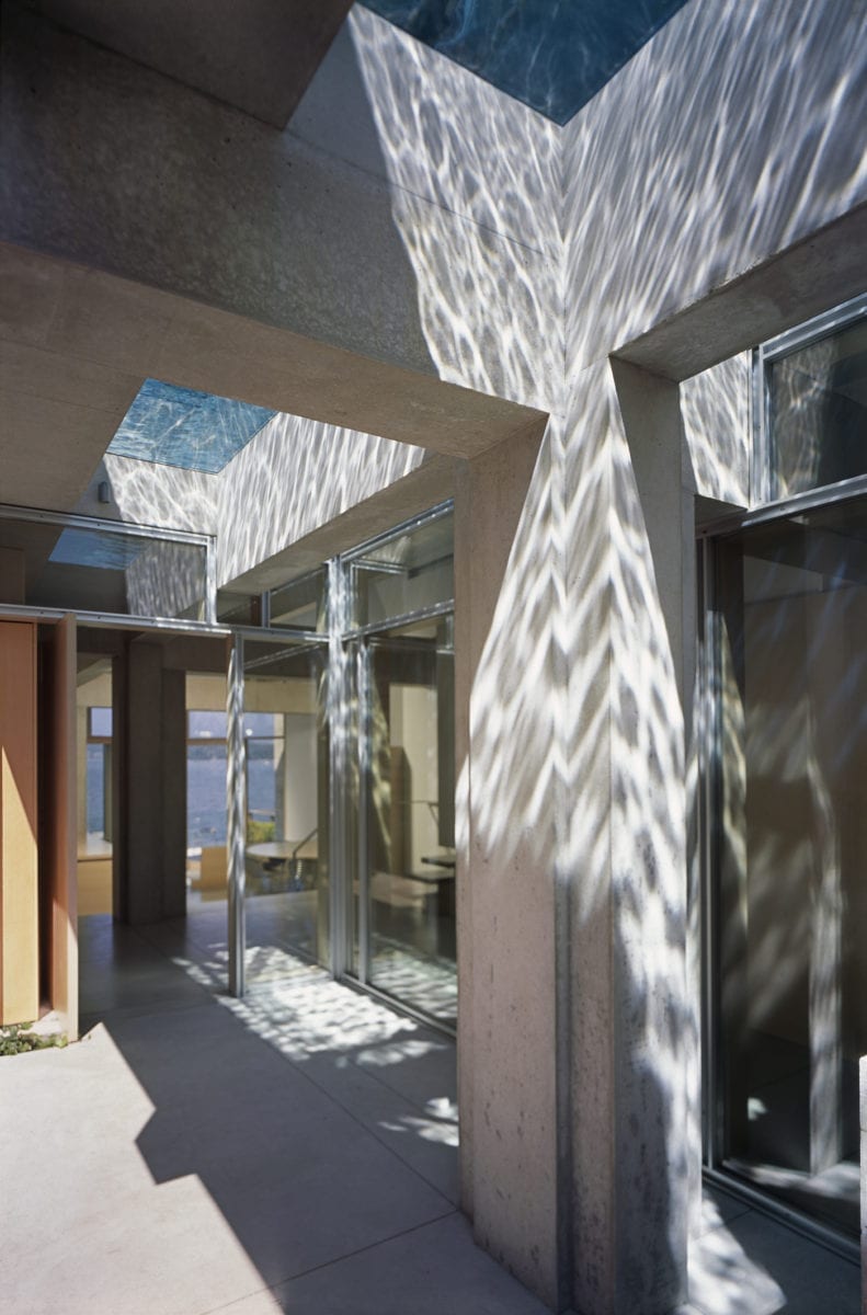 Exterior of underneath the rooftop lap pool of Shaw House