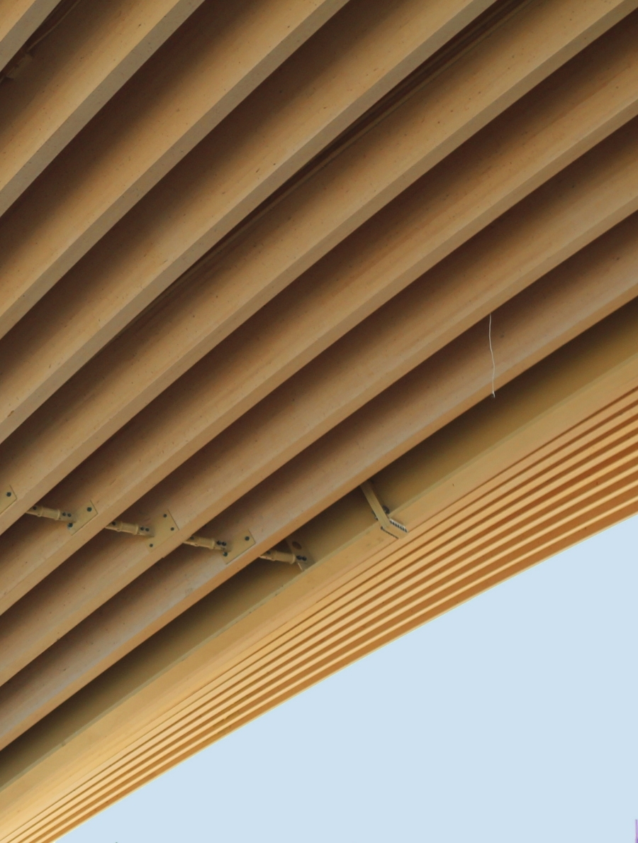 PNE Freedom mobile Arch Construction, close up of timber arch