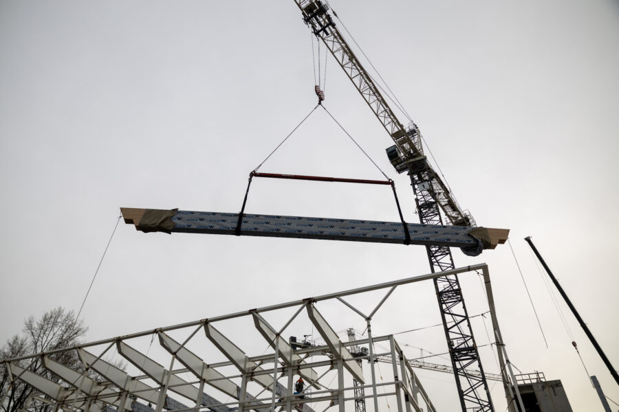 Glulam installation at Cameron Community Centre and Library