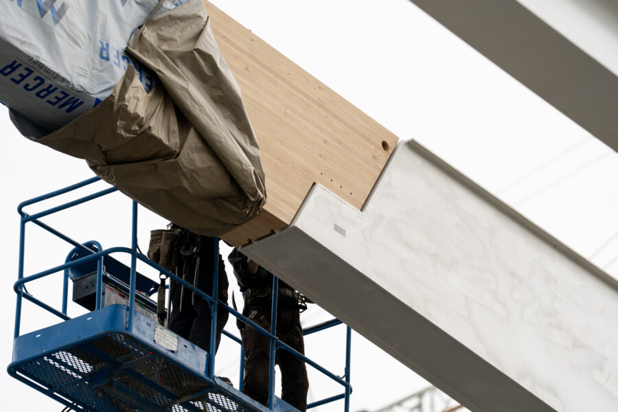 Glulam and steel connection at Cameron Community Centre and Library